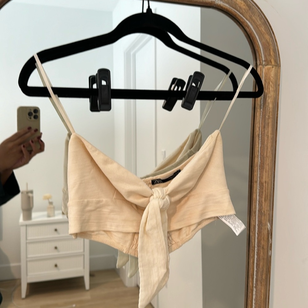 Cream Zara Bandeau Linen-Like Top Size M